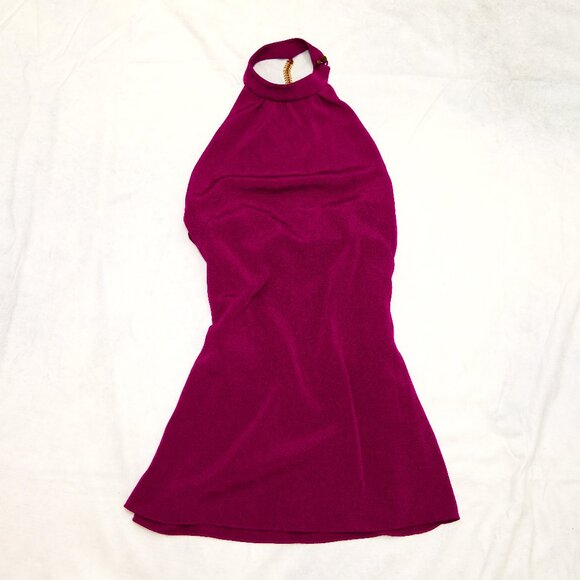 Saylor deep violet purple halter dress with gold fish bone chain back Small - Picture 1 of 11